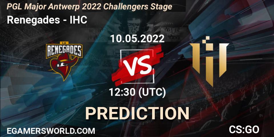 Renegades contre IHC : prédiction de match. 10.05.2022 at 12:50. Counter-Strike (CS2), PGL Major Antwerp 2022 Challengers Stage