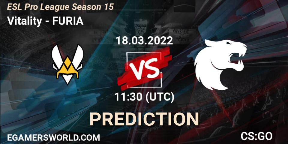 Vitality contre FURIA : prédiction de match. 18.03.2022 at 11:30. Counter-Strike (CS2), ESL Pro League Season 15