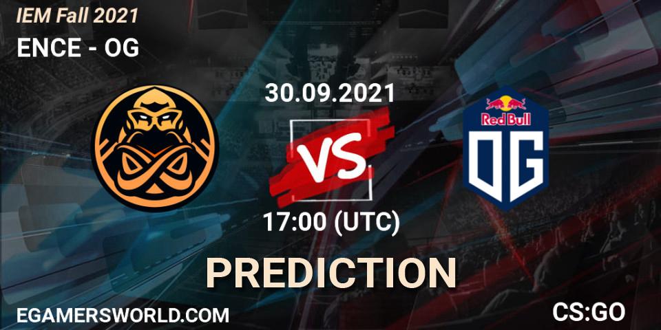 ENCE contre OG : prédiction de match. 30.09.2021 at 17:00. Counter-Strike (CS2), IEM Fall 2021: Europe RMR