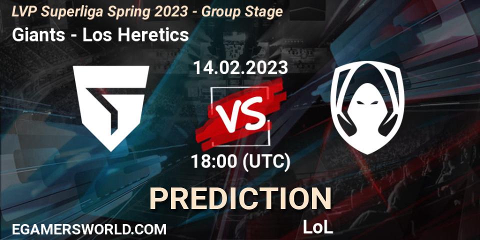 Giants contre Los Heretics : prédiction de match. 14.02.2023 at 20:00. LoL, LVP Superliga Spring 2023 - Group Stage