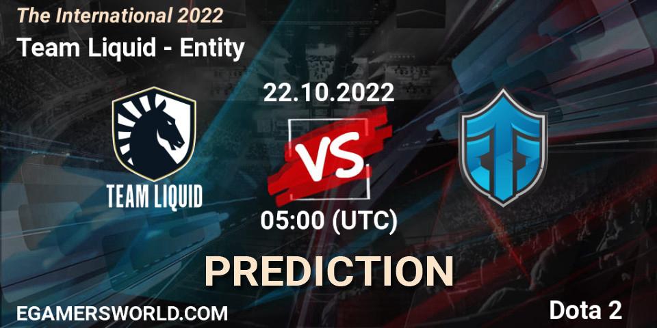 Team Liquid contre Entity : prédiction de match. 22.10.22. Dota 2, The International 2022