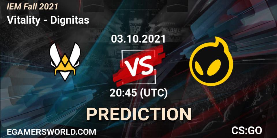 Vitality contre Dignitas : prédiction de match. 03.10.2021 at 20:15. Counter-Strike (CS2), IEM Fall 2021: Europe RMR