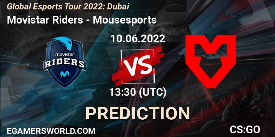 Movistar Riders contre Mousesports : prédiction de match. 10.06.2022 at 13:30. Counter-Strike (CS2), Global Esports Tour 2022: Dubai