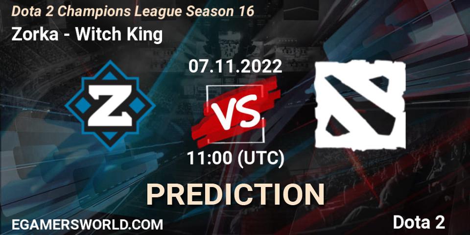 Zorka contre Witch King : prédiction de match. 07.11.2022 at 11:00. Dota 2, Dota 2 Champions League Season 16