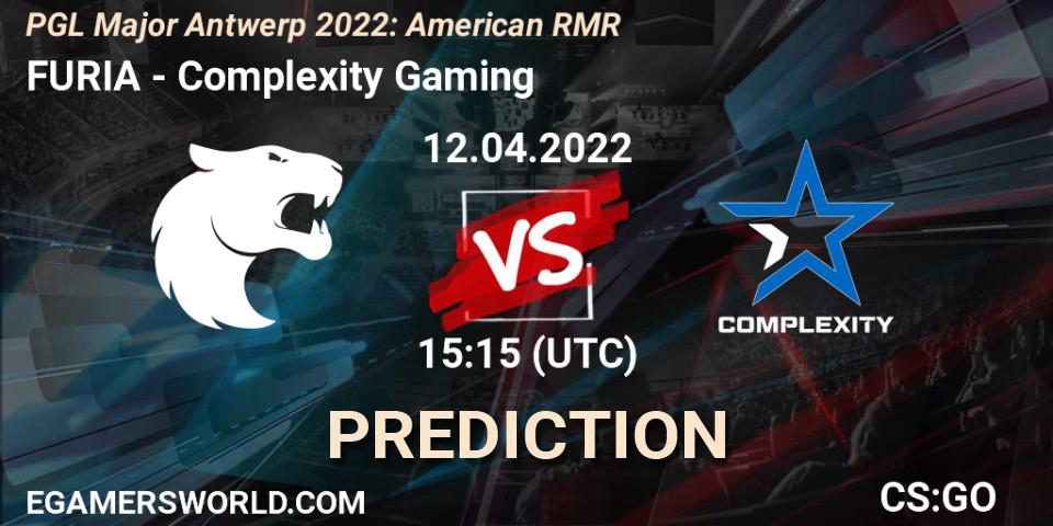 FURIA contre Complexity Gaming : prédiction de match. 12.04.2022 at 15:25. Counter-Strike (CS2), PGL Major Antwerp 2022: American RMR