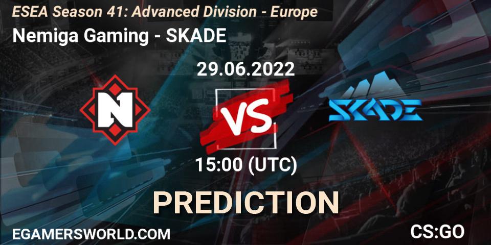 Nemiga Gaming contre SKADE : prédiction de match. 29.06.2022 at 15:00. Counter-Strike (CS2), ESEA Season 41: Advanced Division - Europe