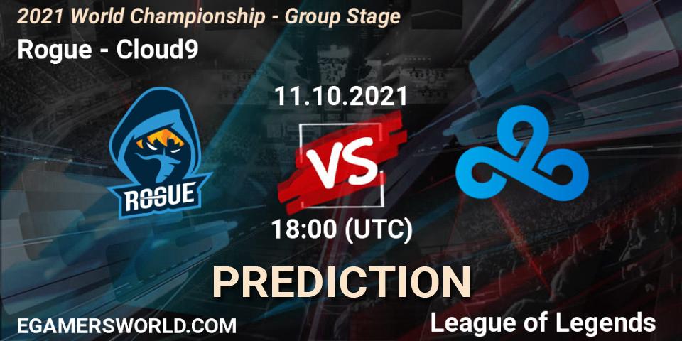 Rogue contre Cloud9 : prédiction de match. 11.10.2021 at 18:00. LoL, 2021 World Championship - Group Stage