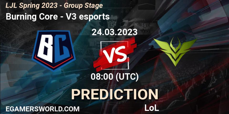 Burning Core contre V3 esports : prédiction de match. 24.03.23. LoL, LJL Spring 2023 - Group Stage