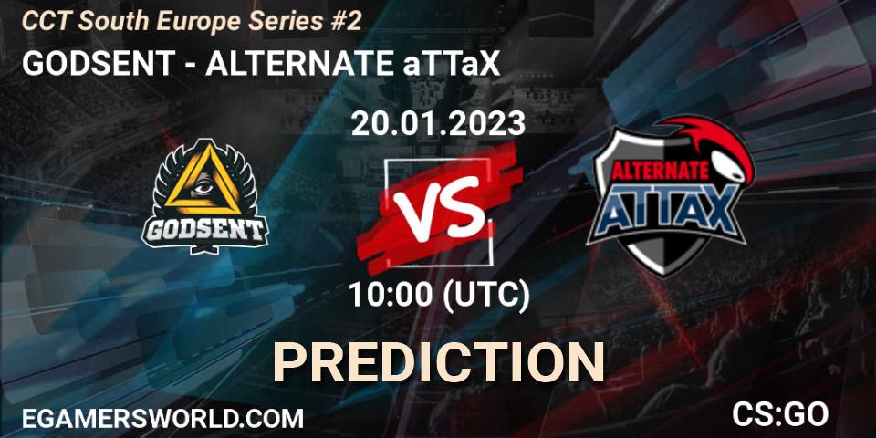GODSENT contre ALTERNATE aTTaX : prédiction de match. 20.01.2023 at 10:00. Counter-Strike (CS2), CCT South Europe Series #2