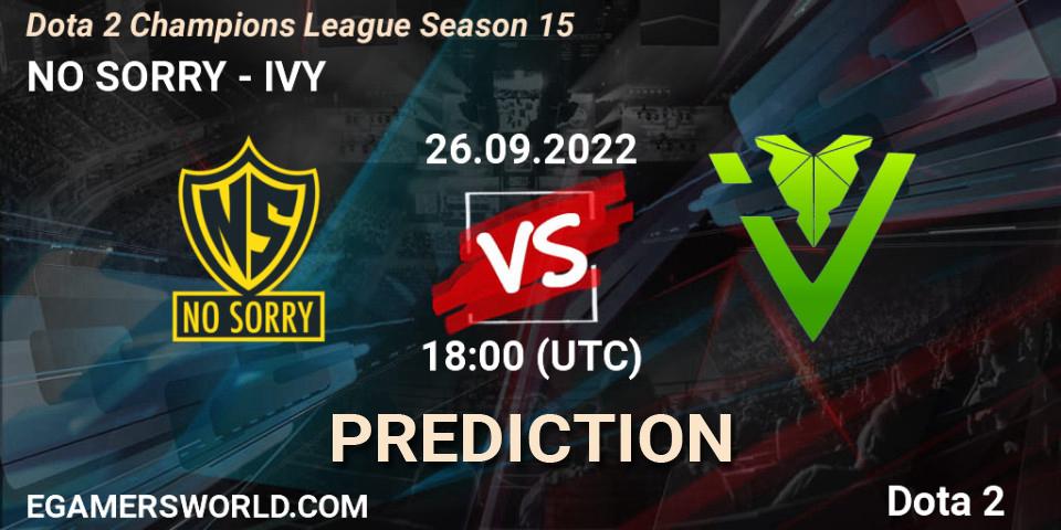 NO SORRY contre IVY : prédiction de match. 26.09.22. Dota 2, Dota 2 Champions League Season 15
