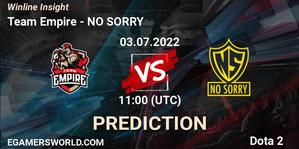 Team Empire contre NO SORRY : prédiction de match. 03.07.22. Dota 2, Winline Insight