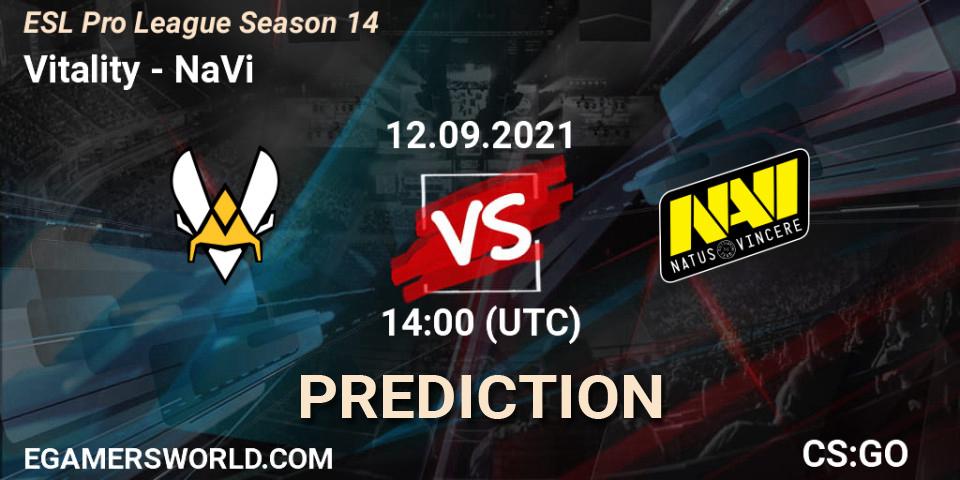 Vitality contre NaVi : prédiction de match. 12.09.2021 at 14:00. Counter-Strike (CS2), ESL Pro League Season 14