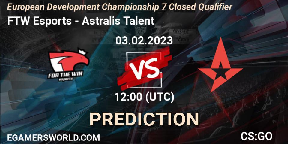 FTW Esports contre Astralis Talent : prédiction de match. 03.02.23. CS2 (CS:GO), European Development Championship 7 Closed Qualifier