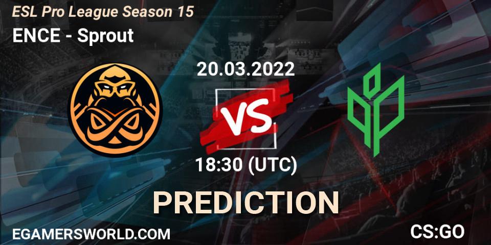 ENCE contre Sprout : prédiction de match. 20.03.2022 at 19:00. Counter-Strike (CS2), ESL Pro League Season 15