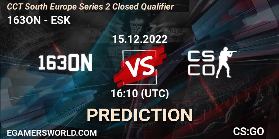 163ON contre eSportsKosova : prédiction de match. 15.12.2022 at 16:10. Counter-Strike (CS2), CCT South Europe Series 2 Closed Qualifier