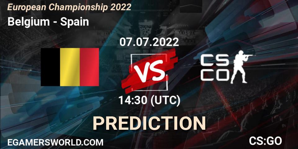Belgium contre Spain : prédiction de match. 07.07.2022 at 14:50. Counter-Strike (CS2), European Championship 2022