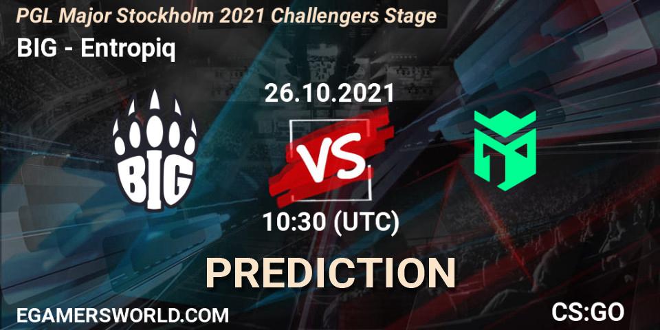 BIG contre Entropiq : prédiction de match. 26.10.2021 at 11:20. Counter-Strike (CS2), PGL Major Stockholm 2021 Challengers Stage