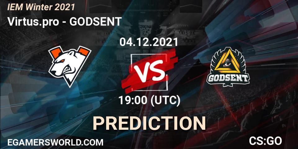 Virtus.pro contre GODSENT : prédiction de match. 04.12.2021 at 19:35. Counter-Strike (CS2), IEM Winter 2021