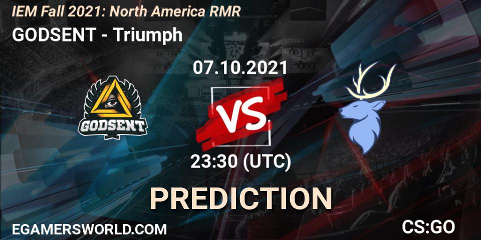 GODSENT contre Triumph : prédiction de match. 07.10.2021 at 23:30. Counter-Strike (CS2), IEM Fall 2021: North America RMR