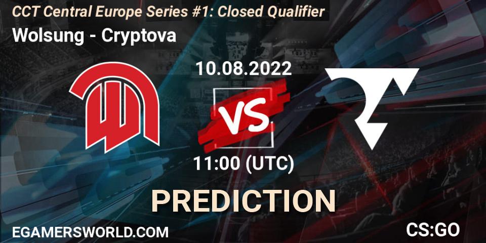 Wolsung contre Cryptova : prédiction de match. 10.08.2022 at 11:00. Counter-Strike (CS2), CCT Central Europe Series #1: Closed Qualifier