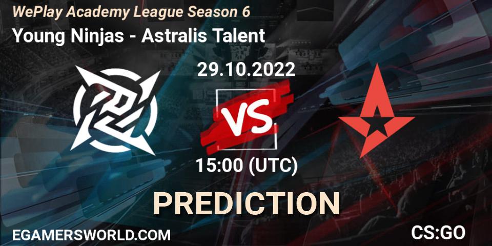 Young Ninjas contre Astralis Talent : prédiction de match. 29.10.2022 at 15:00. Counter-Strike (CS2), WePlay Academy League Season 6