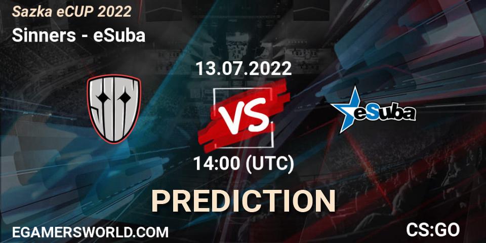 Sinners contre eSuba : prédiction de match. 13.07.2022 at 14:00. Counter-Strike (CS2), Sazka eCUP 2022