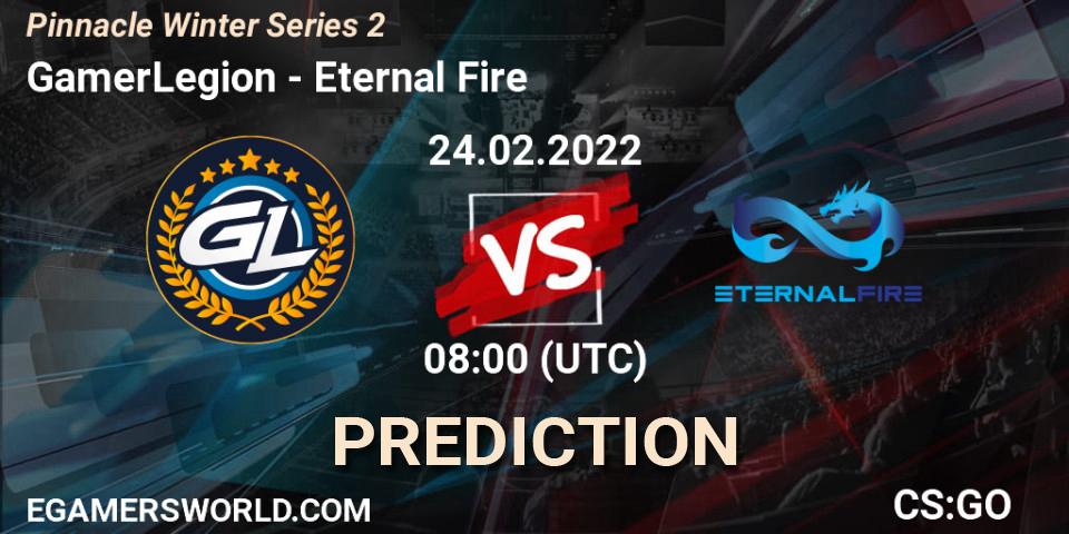 GamerLegion contre Eternal Fire : prédiction de match. 24.02.2022 at 08:00. Counter-Strike (CS2), Pinnacle Winter Series 2