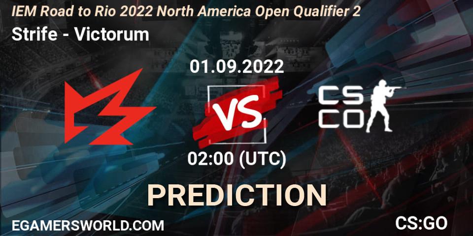Strife contre Victorum : prédiction de match. 01.09.2022 at 02:00. Counter-Strike (CS2), IEM Road to Rio 2022 North America Open Qualifier 2