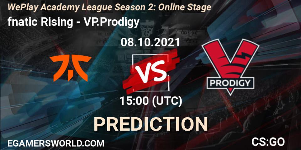 fnatic Rising contre VP.Prodigy : prédiction de match. 08.10.2021 at 15:00. Counter-Strike (CS2), WePlay Academy League Season 2: Online Stage