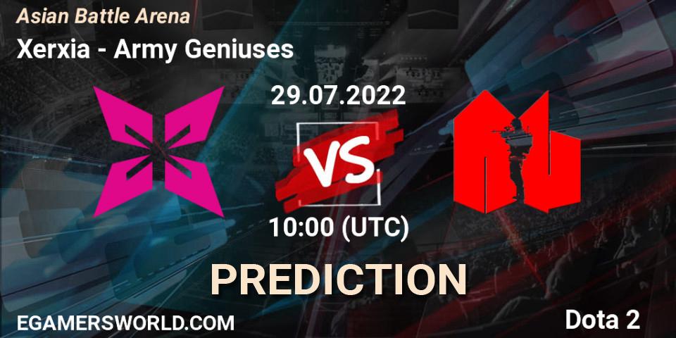Xerxia contre Army Geniuses : prédiction de match. 29.07.2022 at 10:00. Dota 2, Asian Battle Arena