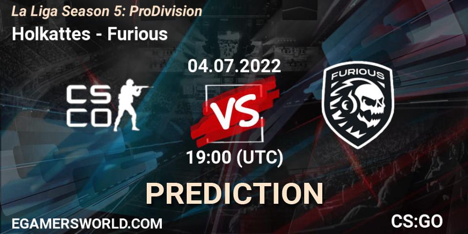 Holkattes contre Furious : prédiction de match. 04.07.2022 at 19:00. Counter-Strike (CS2), La Liga Season 5: Pro Division