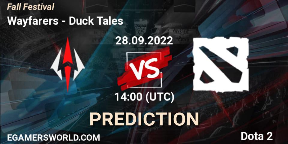 Wayfarers contre Duck Tales : prédiction de match. 28.09.2022 at 14:04. Dota 2, Fall Festival