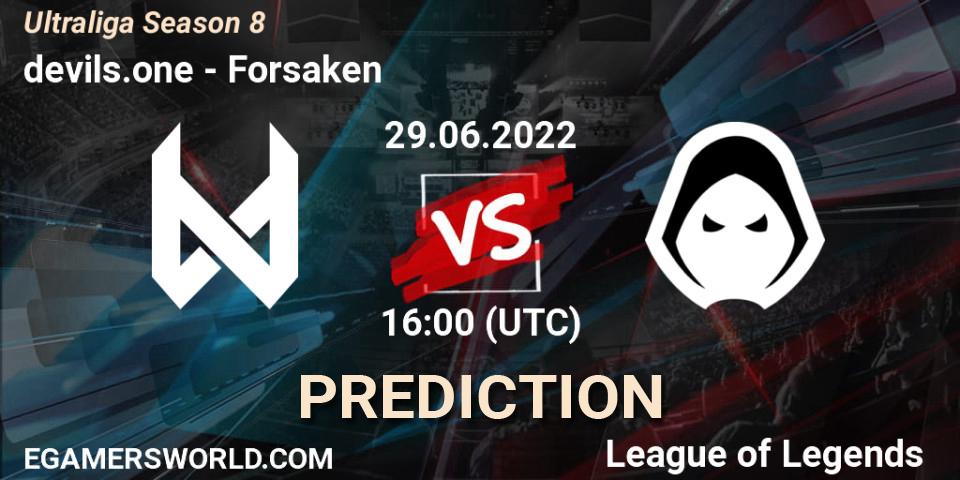 devils.one contre Forsaken : prédiction de match. 29.06.2022 at 16:00. LoL, Ultraliga Season 8