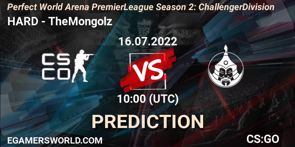 HARD contre TheMongolz : prédiction de match. 16.07.2022 at 13:00. Counter-Strike (CS2), Perfect World Arena Premier League Season 2: Challenger Division
