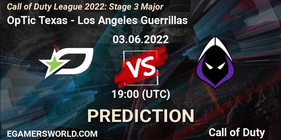 OpTic Texas contre Los Angeles Guerrillas : prédiction de match. 03.06.2022 at 19:00. Call of Duty, Call of Duty League 2022: Stage 3 Major