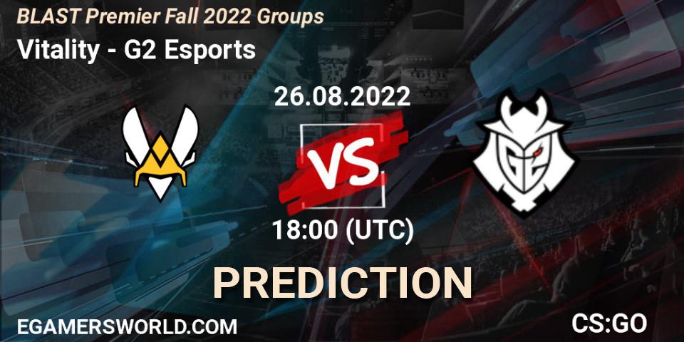 Vitality contre G2 Esports : prédiction de match. 26.08.2022 at 17:50. Counter-Strike (CS2), BLAST Premier Fall 2022 Groups