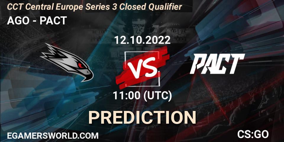 AGO contre PACT : prédiction de match. 12.10.2022 at 11:00. Counter-Strike (CS2), CCT Central Europe Series 3 Closed Qualifier
