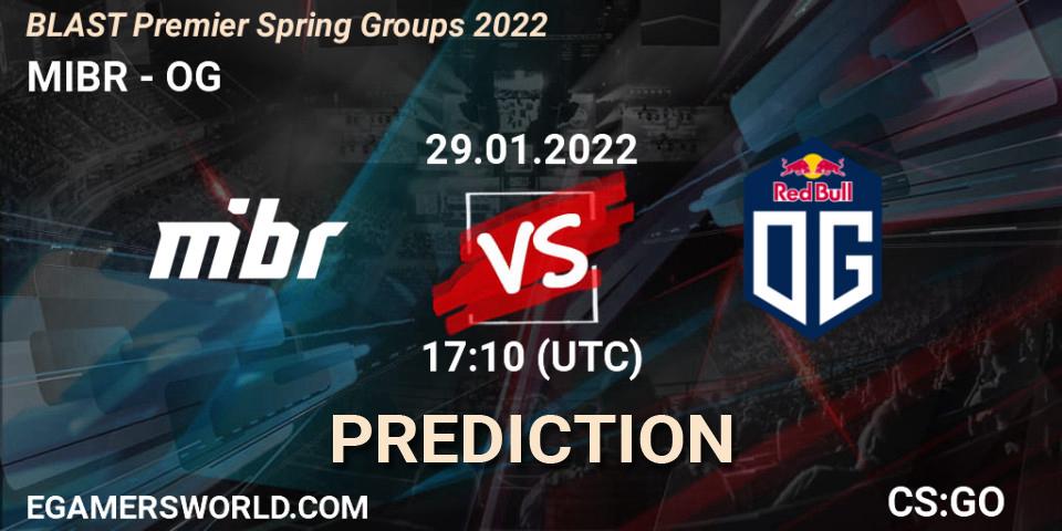 MIBR contre OG : prédiction de match. 29.01.2022 at 17:10. Counter-Strike (CS2), BLAST Premier Spring Groups 2022