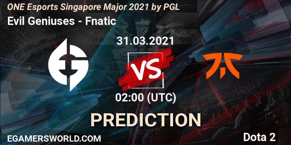 Evil Geniuses contre Fnatic : prédiction de match. 31.03.21. Dota 2, ONE Esports Singapore Major 2021
