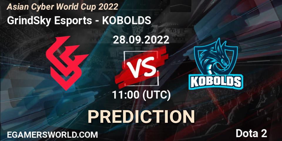 GrindSky Esports contre KOBOLDS : prédiction de match. 28.09.2022 at 10:19. Dota 2, Asian Cyber World Cup 2022