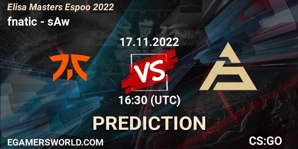 fnatic contre sAw : prédiction de match. 17.11.22. CS2 (CS:GO), Elisa Masters Espoo 2022