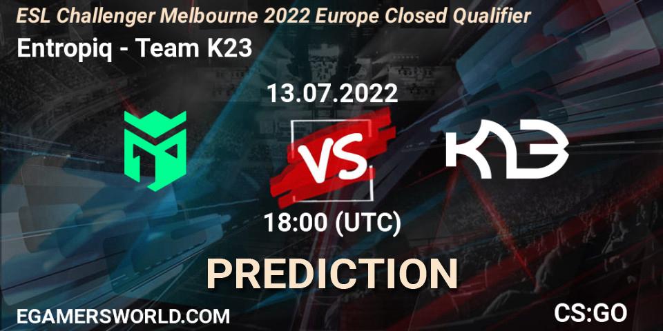 Entropiq contre Team K23 : prédiction de match. 13.07.2022 at 18:00. Counter-Strike (CS2), ESL Challenger Melbourne 2022 Europe Closed Qualifier