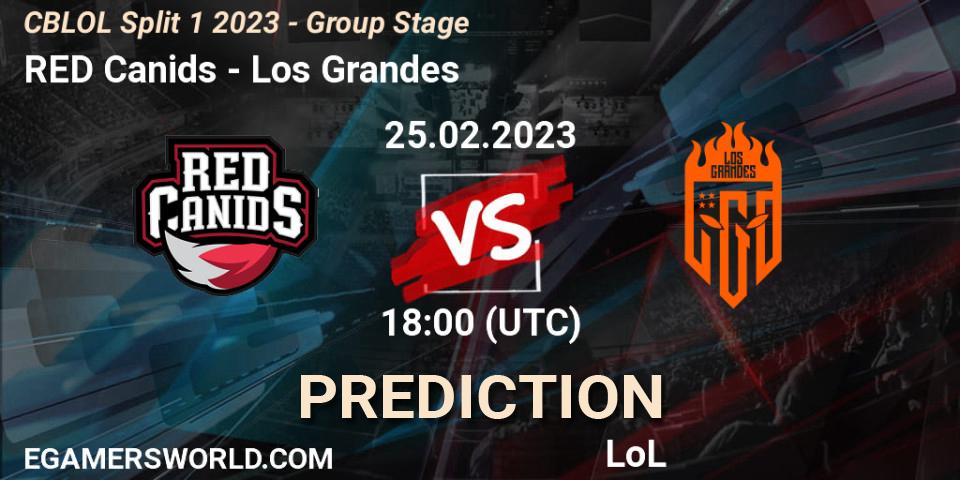 RED Canids contre Los Grandes : prédiction de match. 25.02.2023 at 18:15. LoL, CBLOL Split 1 2023 - Group Stage