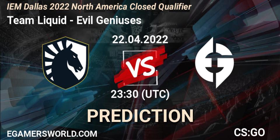 Team Liquid contre Evil Geniuses : prédiction de match. 22.04.22. CS2 (CS:GO), IEM Dallas 2022 North America Closed Qualifier