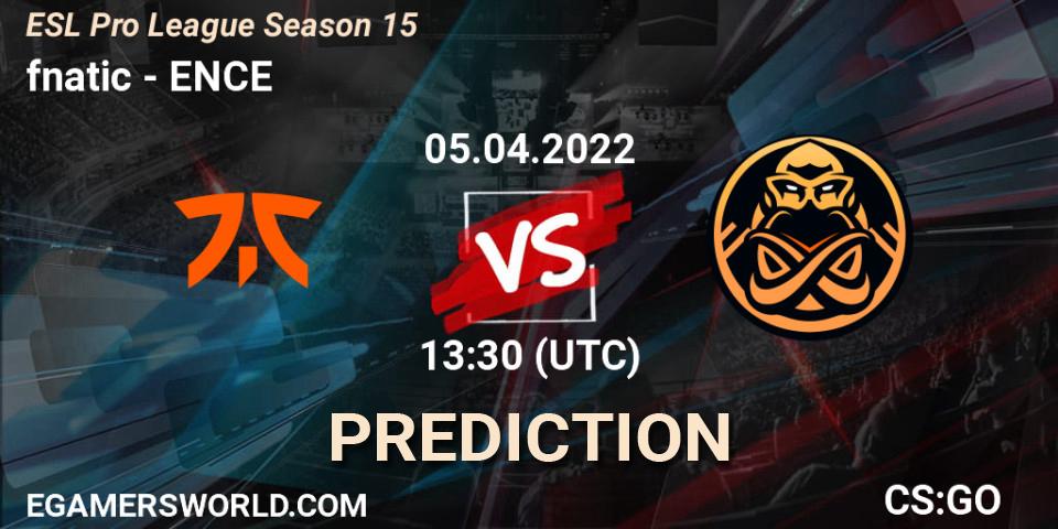 fnatic contre ENCE : prédiction de match. 05.04.2022 at 13:30. Counter-Strike (CS2), ESL Pro League Season 15