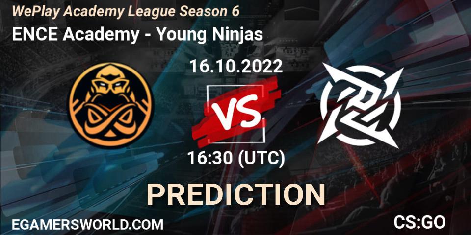 ENCE Academy contre Young Ninjas : prédiction de match. 16.10.2022 at 16:50. Counter-Strike (CS2), WePlay Academy League Season 6