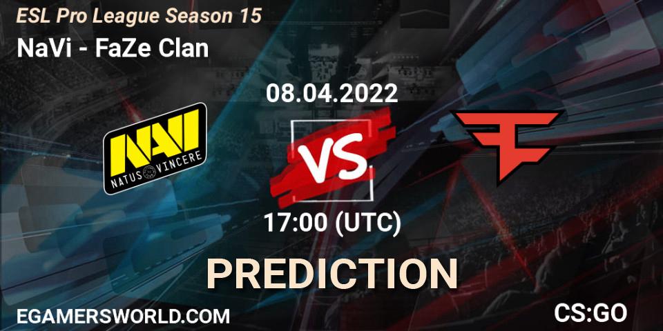 NaVi contre FaZe Clan : prédiction de match. 08.04.2022 at 17:30. Counter-Strike (CS2), ESL Pro League Season 15