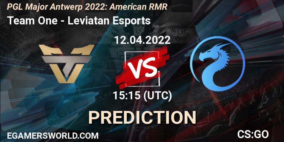 Team One contre Leviatan Esports : prédiction de match. 12.04.2022 at 15:15. Counter-Strike (CS2), PGL Major Antwerp 2022: American RMR