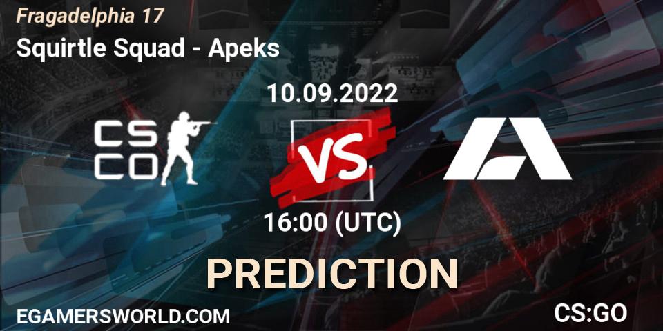 Squirtle Squad contre Apeks : prédiction de match. 10.09.2022 at 16:00. Counter-Strike (CS2), Fragadelphia 17