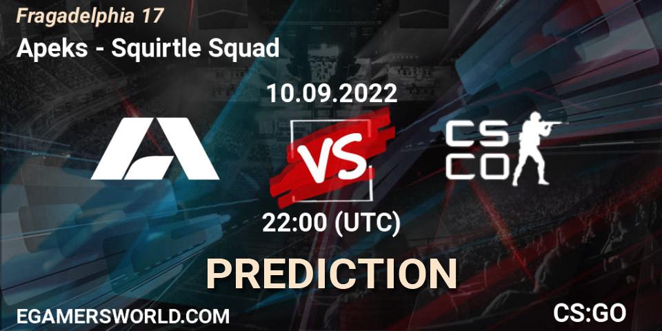 Apeks contre Squirtle Squad : prédiction de match. 10.09.2022 at 22:15. Counter-Strike (CS2), Fragadelphia 17